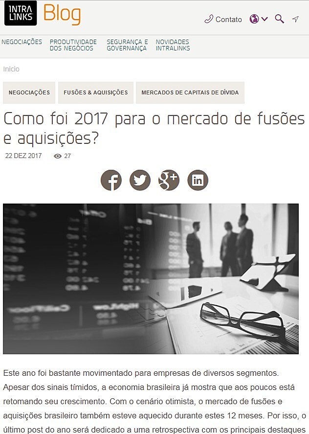 Como foi 2017 para o mercado de fuses e aquisies?